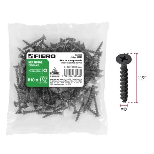 BOLSA DE 100 PIJAS #10 X 1-1/2" CABEZA PLANA PHILLIPS MULTIUSOS FIERO