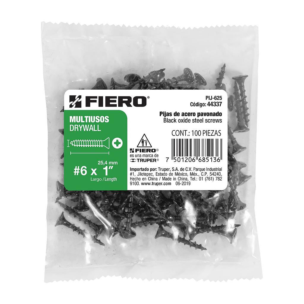 BOLSA DE 100 PIJAS #6 X 1" CABEZA PLANA PHILLIPS MULTIUSOS FIERO
