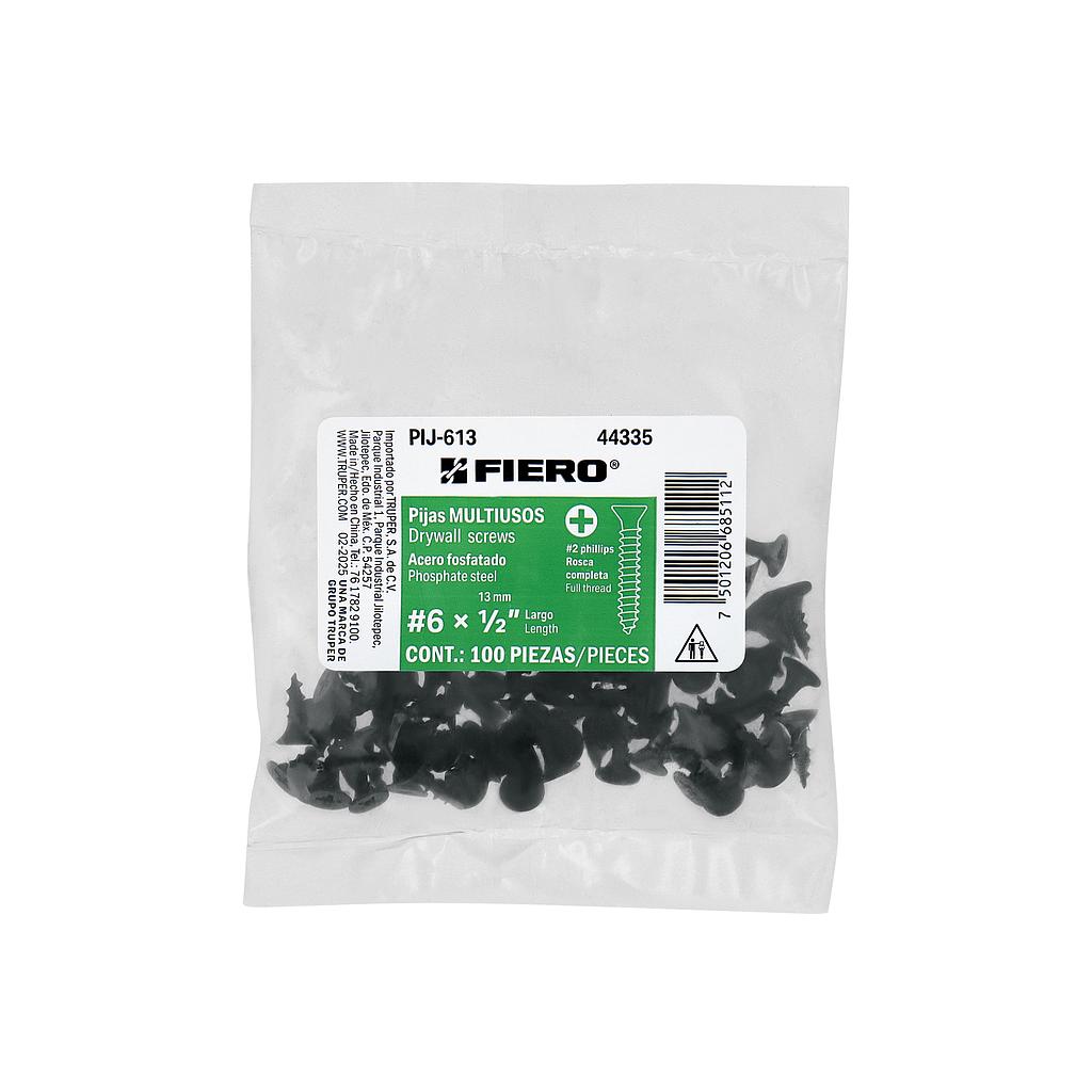 BOLSA DE 100 PIJAS #6 X 1/2" CABEZA PLANA PHILLIPS MULTIUSOS FIERO