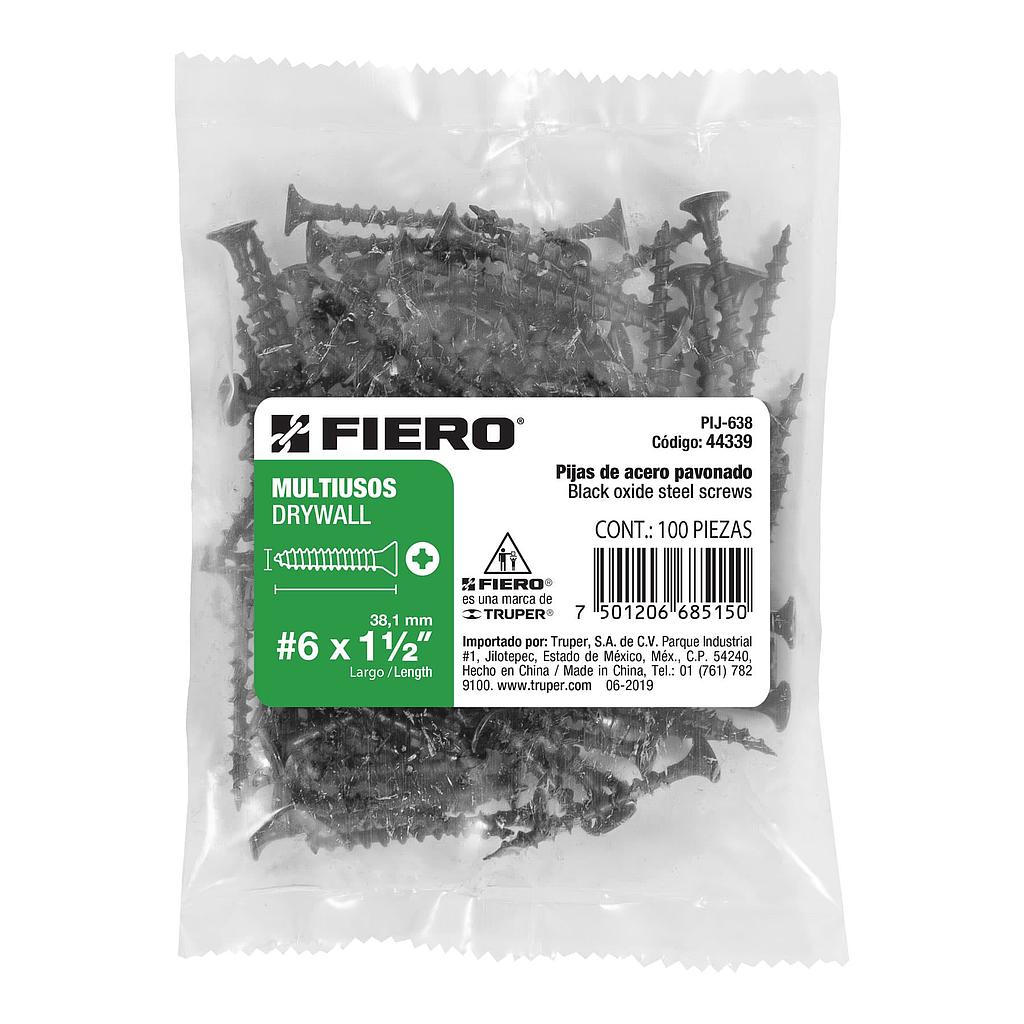 BOLSA DE 100 PIJAS #6 X 1-1/2" CABEZA PLANA PHILLIPS MULTIUSOS FIERO