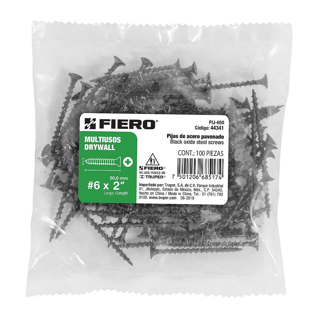 BOLSA DE 100 PIJAS No. 6 X 2" CABEZA PLANA PHILLIPS MULTIUSOS FIERO