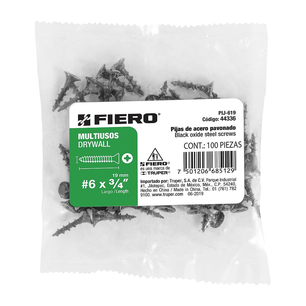 BOLSA DE 100 PIJAS #6 X 3/4" CABEZA PLANA PHILLIPS MULTIUSOS FIERO