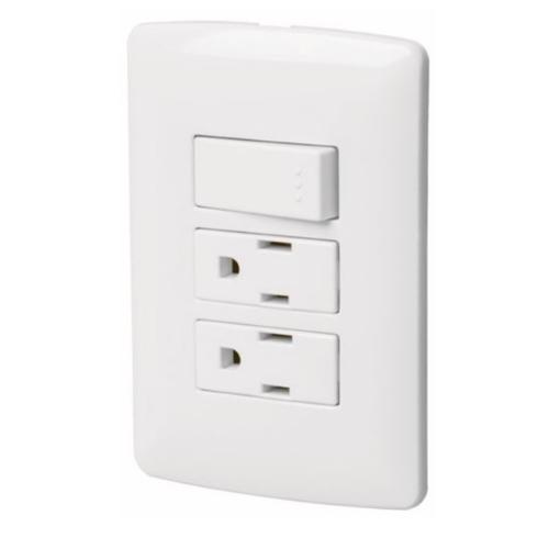 PLACA ARMADA 2 CONTACTOS E INTERRUPTOR BLANCO LINEA ITALIANA
