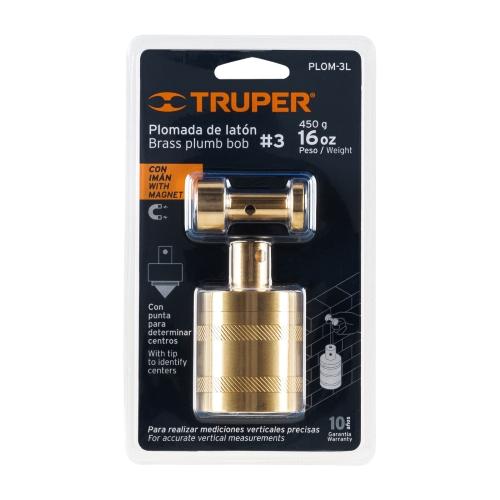 PLOMADA DE LATON 16 oz CON CENTRO Y GUIA MAGNETICA TRUPER