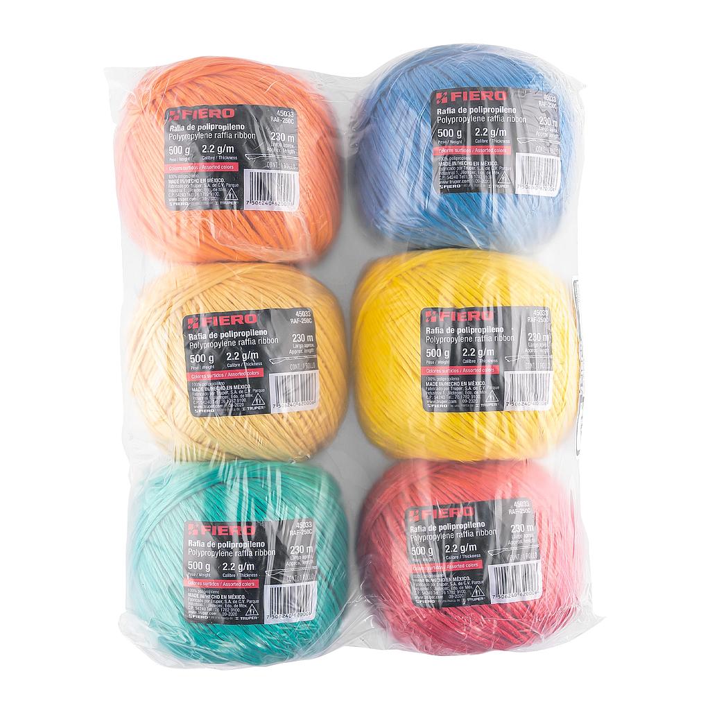 ROLLO DE RAFIA DE 230 m COLORES SURTIDOS CALIBRE 2.2 g / m PESO DE 500 g FIERO