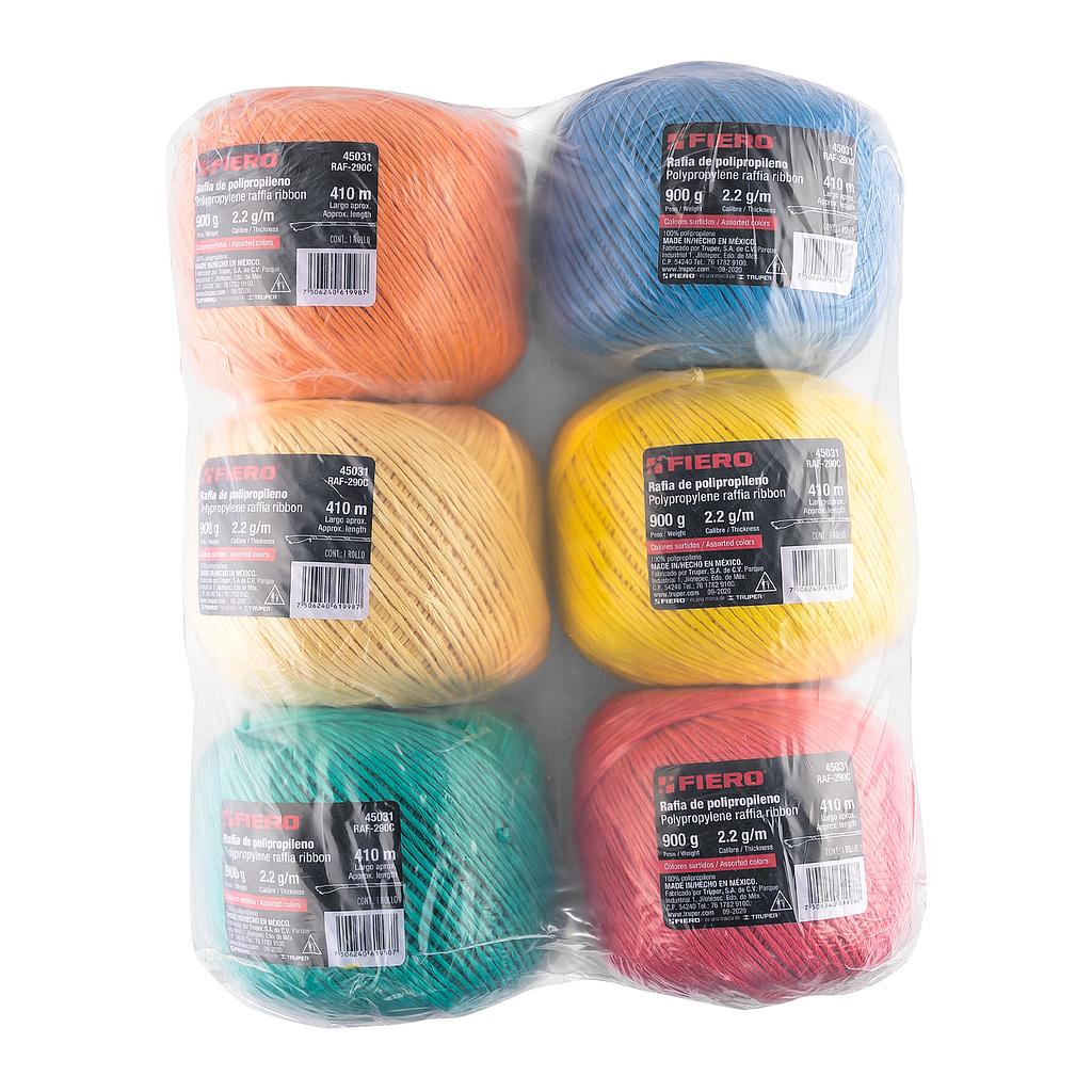 ROLLO DE RAFIA DE 410 m COLORES SURTIDOS CALIBRE 2.2 g / m PESO DE 900 g FIERO