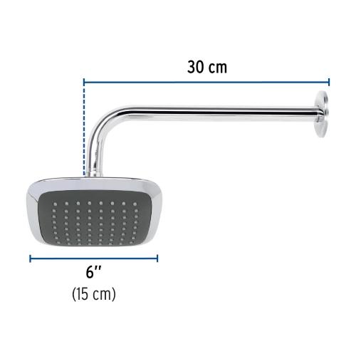 REGADERA CUADRADA 6 Plg. ABS CON BRAZO Y CHAPETON CROMO AERO