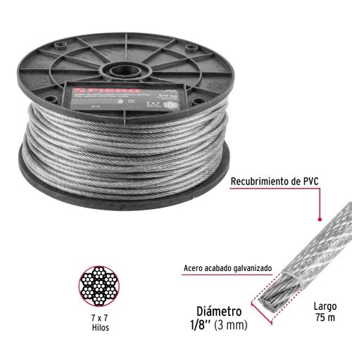 ROLLO 75 M CABLE ACERO 1/8 REC/PVC 7X7H
