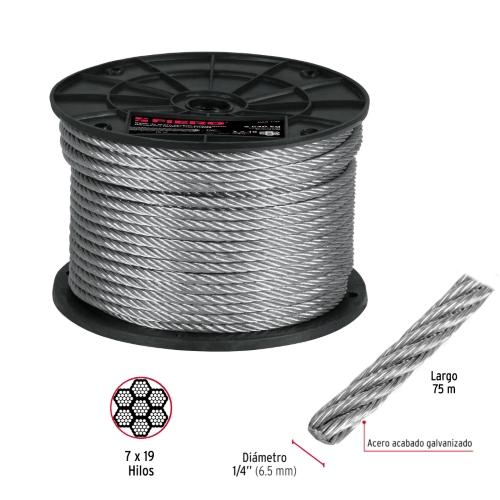 ROLLO DE 75 m CABLE FLEXIBLE DE 1/4" ACERO 7 X 19 FIERO