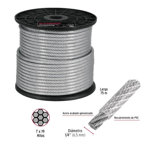 ROLLO DE 75 m CABLE FLEXIBLE DE 1/4" ACERO 7 X 19 RECUBIERTO DE PVC FIERO