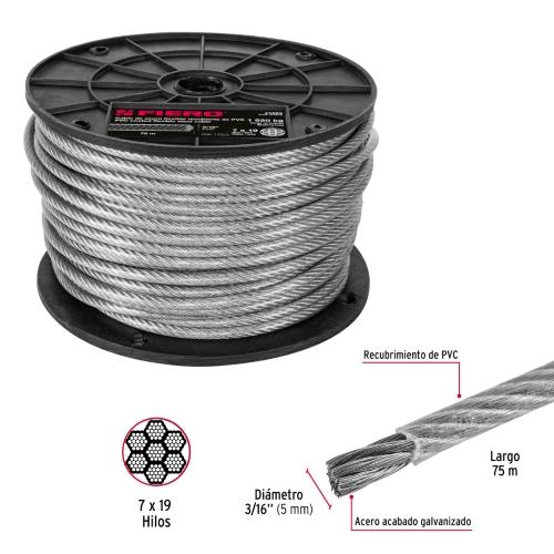 ROLLO 75M CABLE ACERO 3/16 REC/PVC 7X19H