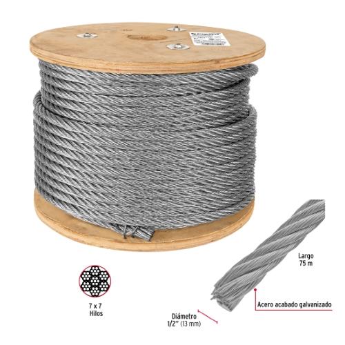 ROLLO DE 75 m CABLE RIGIDO DE 1/2" ACERO 7 X 7 FIERO