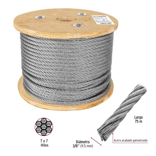 ROLLO DE 75 m CABLE RIGIDO DE 3/8" ACERO 7 X 7 FIERO