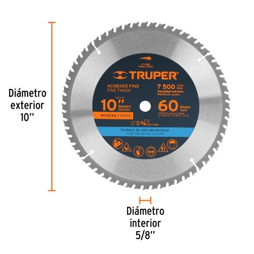 DISCO SIERRA 10" PARA MADERA 60 DIENTES CENTRO 5/8" TRUPER