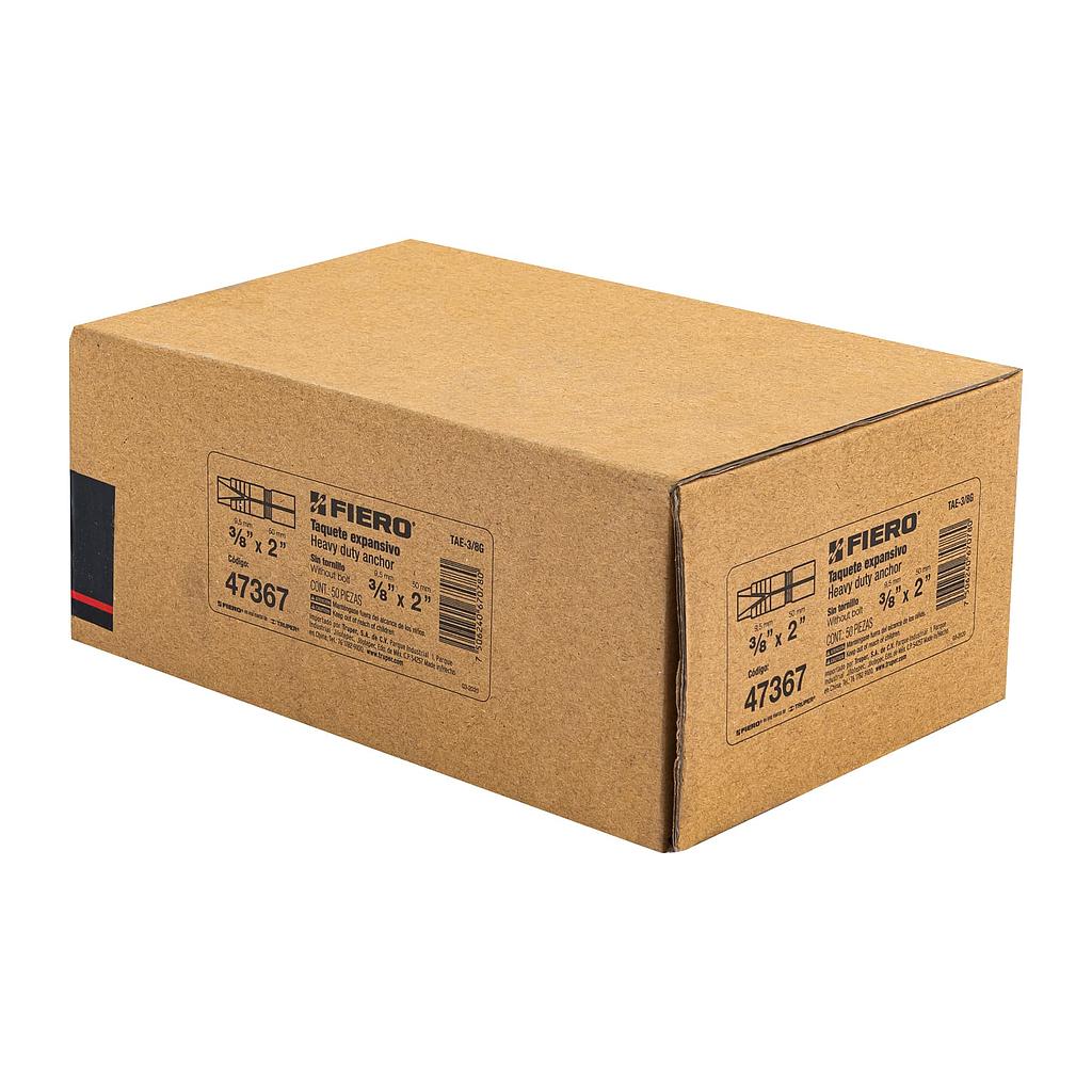 CAJA CON 50 TAQUETES EXPANSIVOS DE 3/8" SIN TORNILLO FIERO