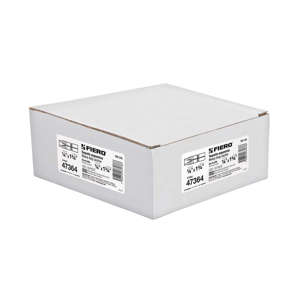 CAJA CON 100 TAQUETES EXPANSIVOS DE 1/4" SIN TORNILLO FIERO