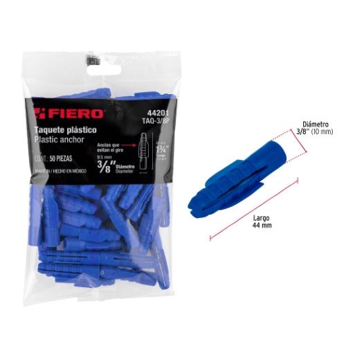 BOLSA CON 50 TAQUETES DE PLASTICO 3/16 Plg. FIERO