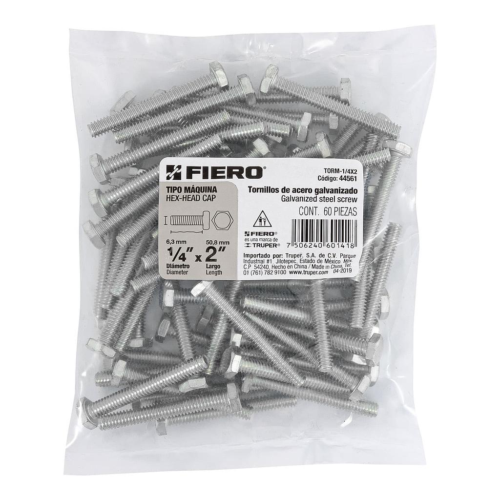 BOLSA CON 60 TORNILLOS DE 1/4" X 2" TIPO MAQUINA FIERO