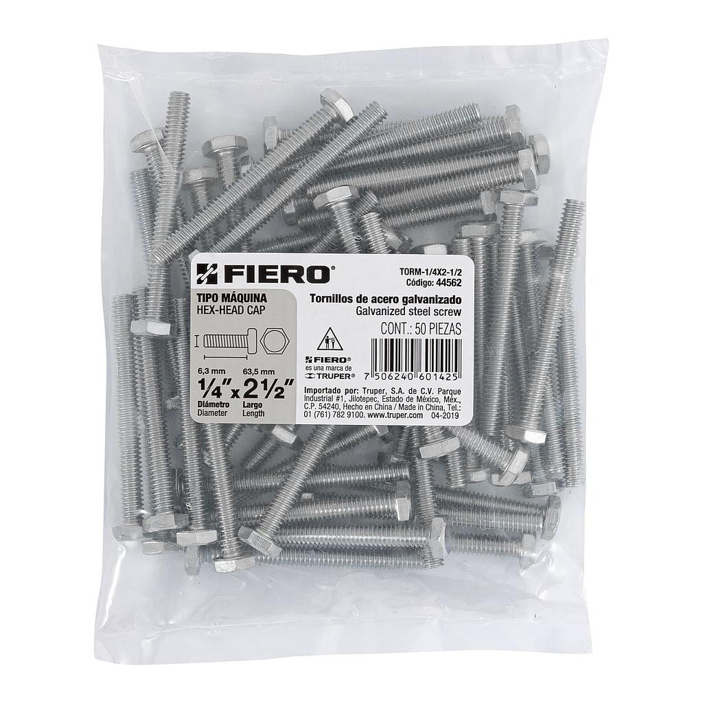 BOLSA CON 50 TORNILLOS DE 1/4" X 2-1/2" TIPO MAQUINA FIERO