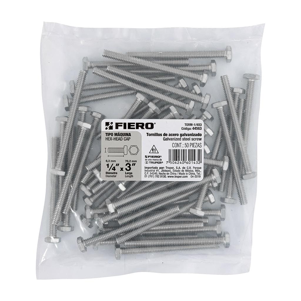 BOLSA CON 50 TORNILLOS DE 1/4" X 3" TIPO MAQUINA FIERO