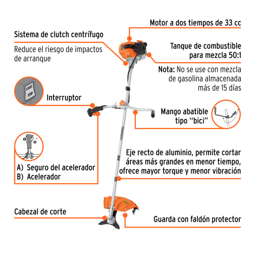 DESMALEZADORA A GASOLINA 33 cc MANGO TIPO "BICI" 18" TRUPER
