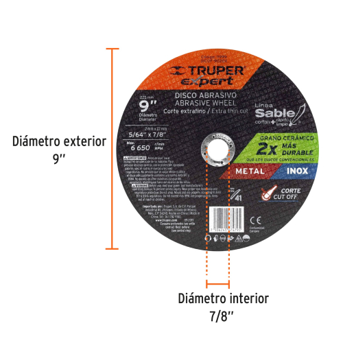 DISCO ABRASIVO DE CORTE PRECISO METAL 9" X 2 mm EXPERT
