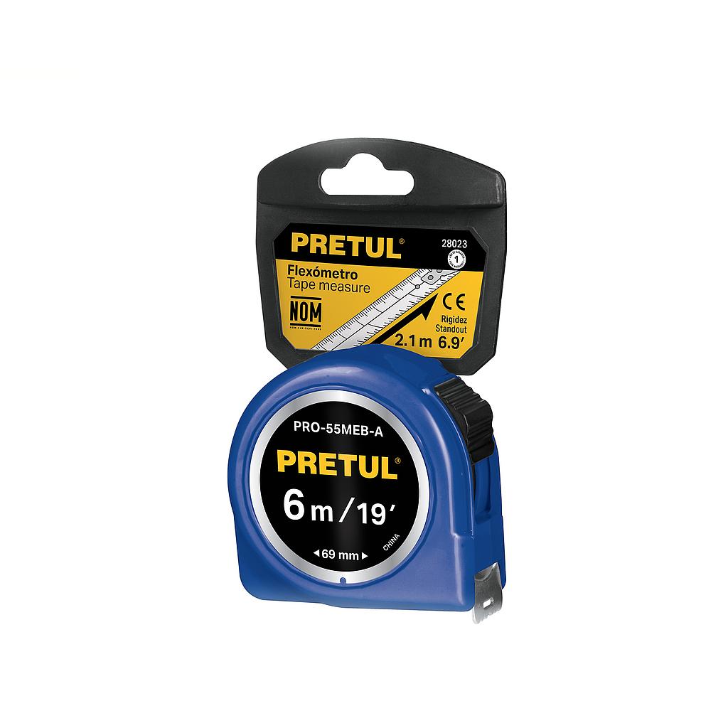 FLEXÓMETRO AZUL 6 m CINTA 25 mm  EN TARJETA  PRETUL