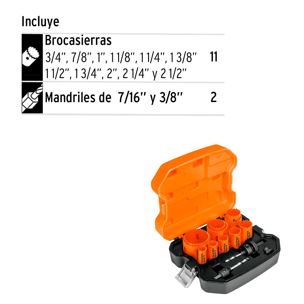 JUEGO DE 11 BROCASIERRAS BIMETALICAS Y 2 MANDRILES EXPERT