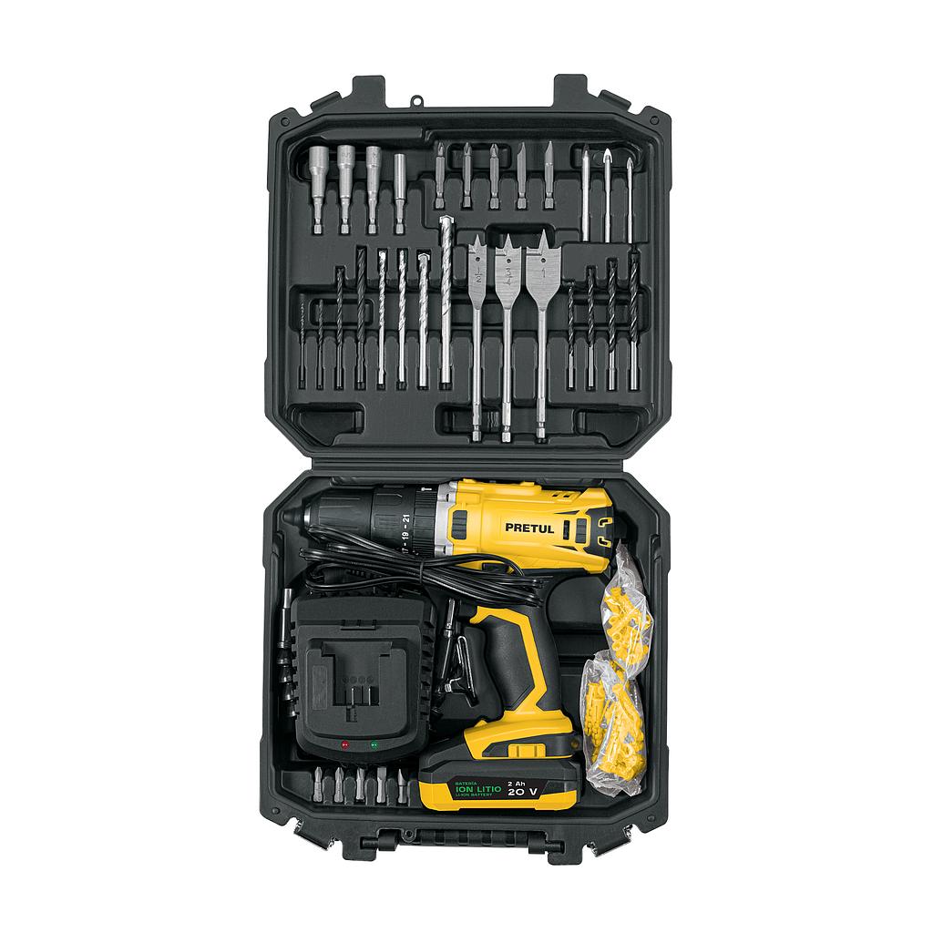 KIT ROTOMARTILLO/DESTORNILLADOR 1/2"  20 V  32 ACCESORIOS  ESTUCHE PLASTICO PRETUL