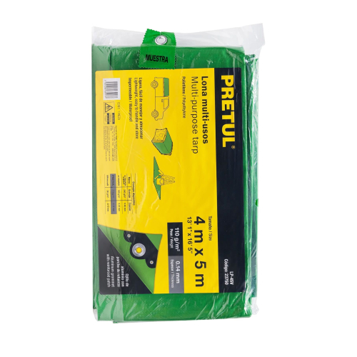 LONA DE POLIETILENO 4 X 5M VERDE 110G/M2 PRETUL