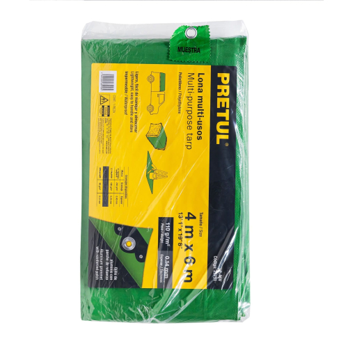 LONA DE POLIETILENO 4 X 6M VERDE 110G/M2 PRETUL