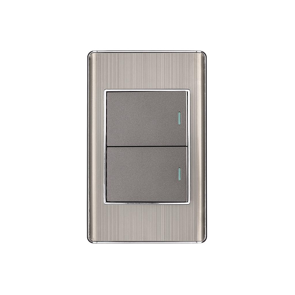 PLACA ARMANDA COLOR ACERO 2 INTERRUPTORES  1.5 MODULOS LISBOA  VOLTECK