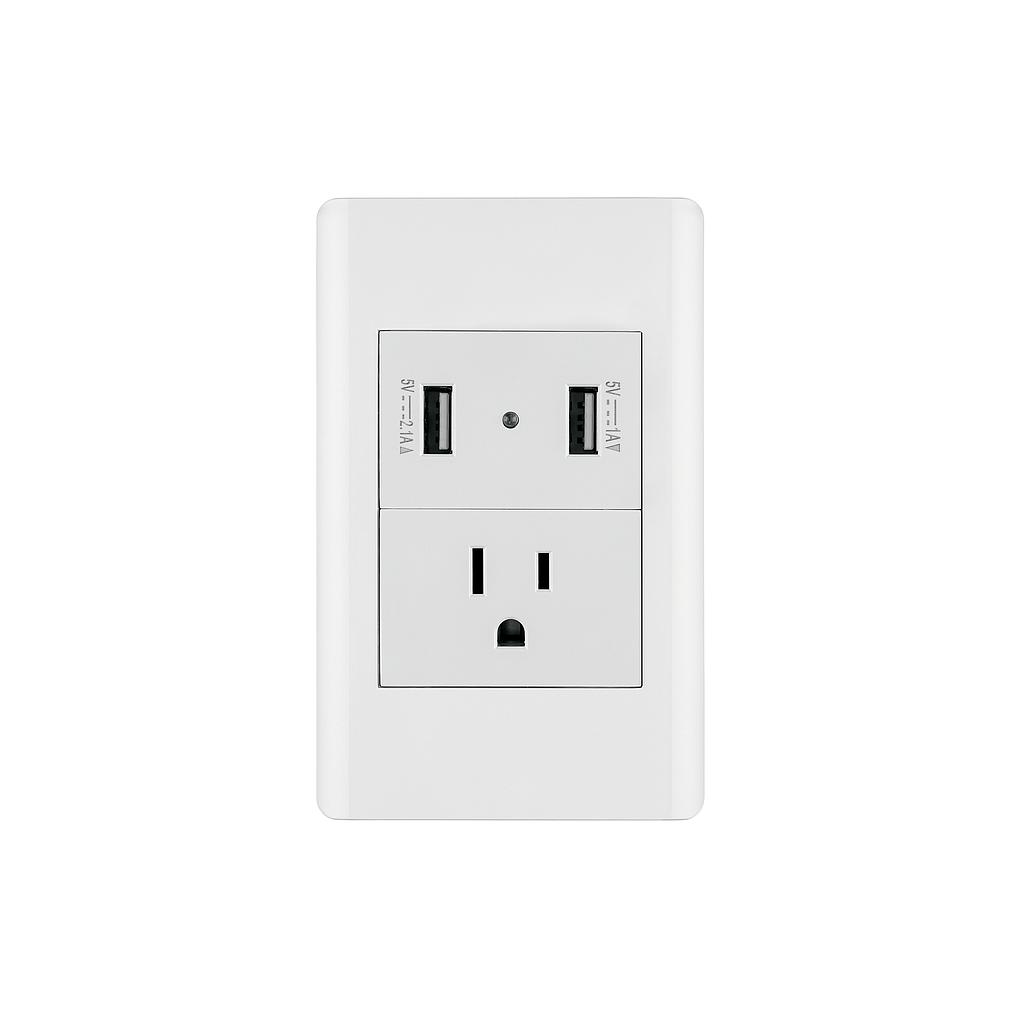 PLACA ARMANDA BLANCA CONTACTO Y  2 PUERTOS  USB 1.5 MODELO LISBOA  VOLTECK