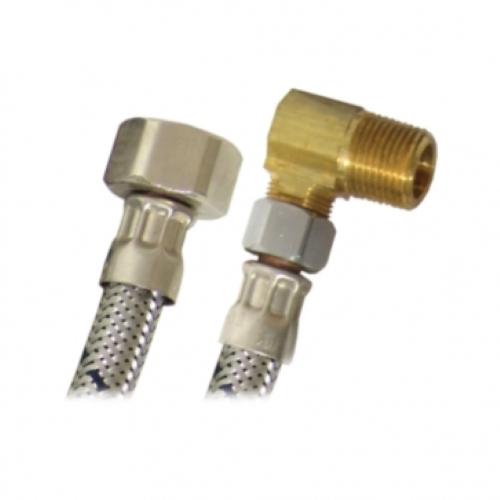 CONECTOR FLEXIBLE DE ACERO INOXIDABLE PARA LAVAVAJILLA 1/2" ROSCA INTERNA X 3/8" TUERCA COMPRESION CON CODO 3/8" COFLEX