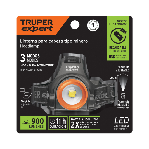 LINTERNA DE MINERO LED 900 lm RECARGABLE TRUPER EXPERT