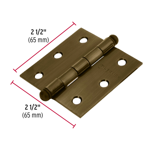 BISAGRA CUADRADA DE 2-1/2" LATON ANTIGUO CABEZA REDONDA