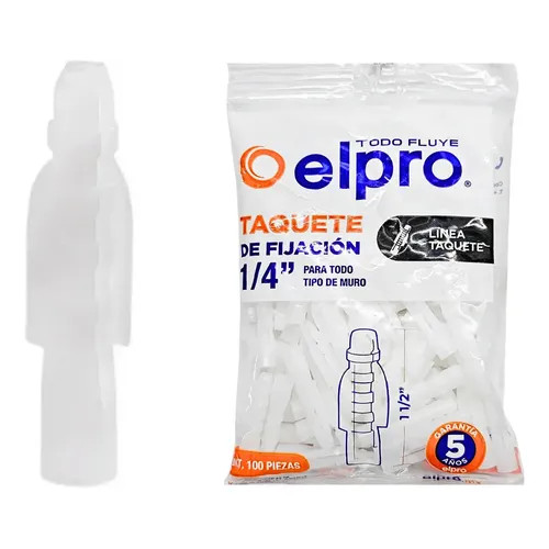 BOLSA CON 100 TAQUETES DE 1/4" DE PLASTICO ELPRO