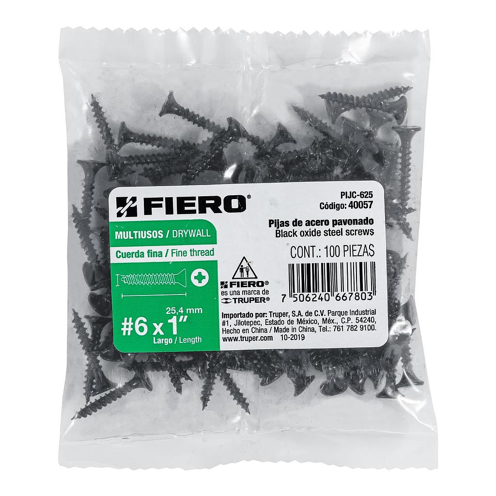 BOLSA DE 100 PIJAS No. 6 X 1" CABEZA PLANA PHILLIPS MULTIUSOS CUERDA FINA FIERO