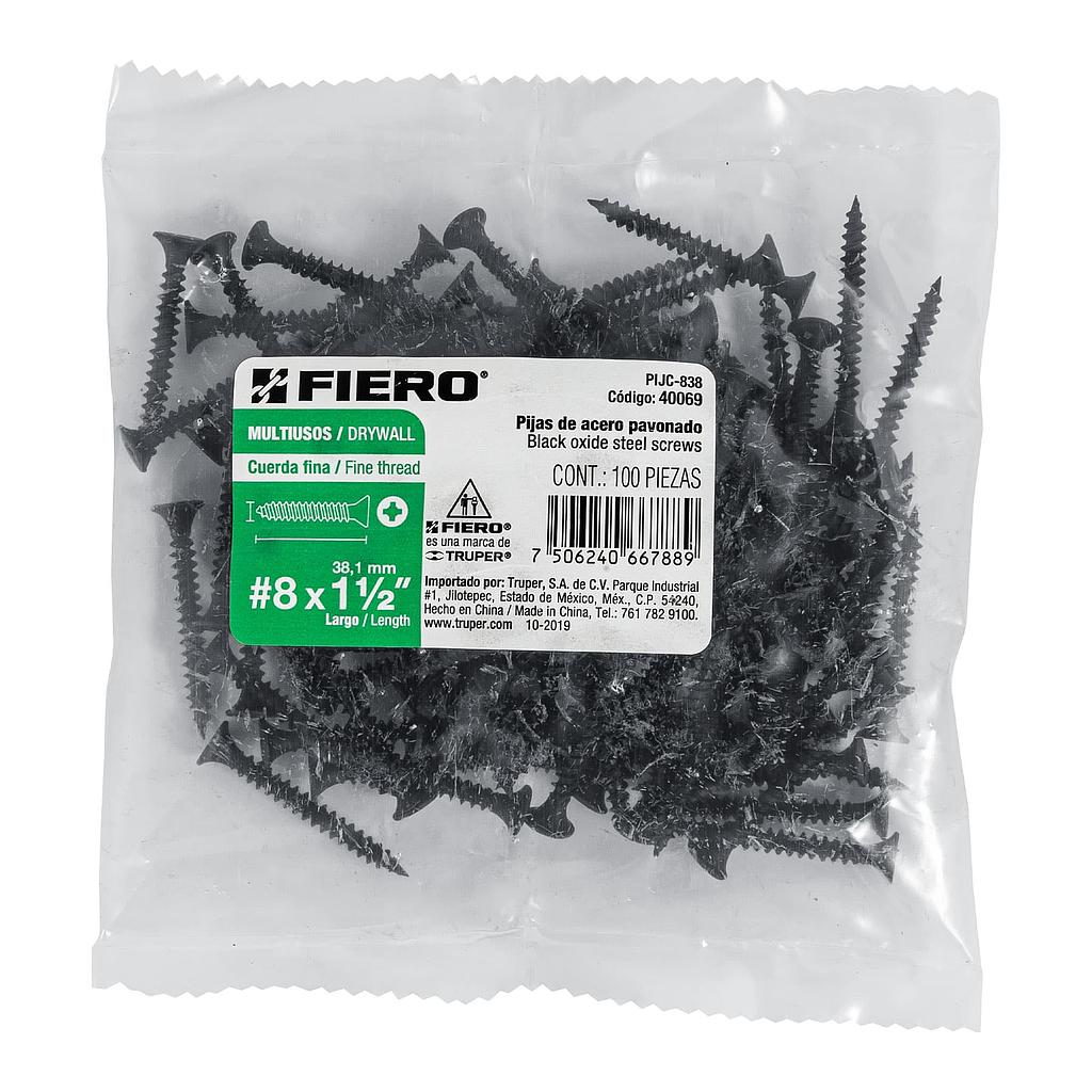 BOLSA DE 100 PIJAS #8 X 1-1/2" CABEZA PLANA PHILLIPS MULTIUSOS CUERDA FINA FIERO