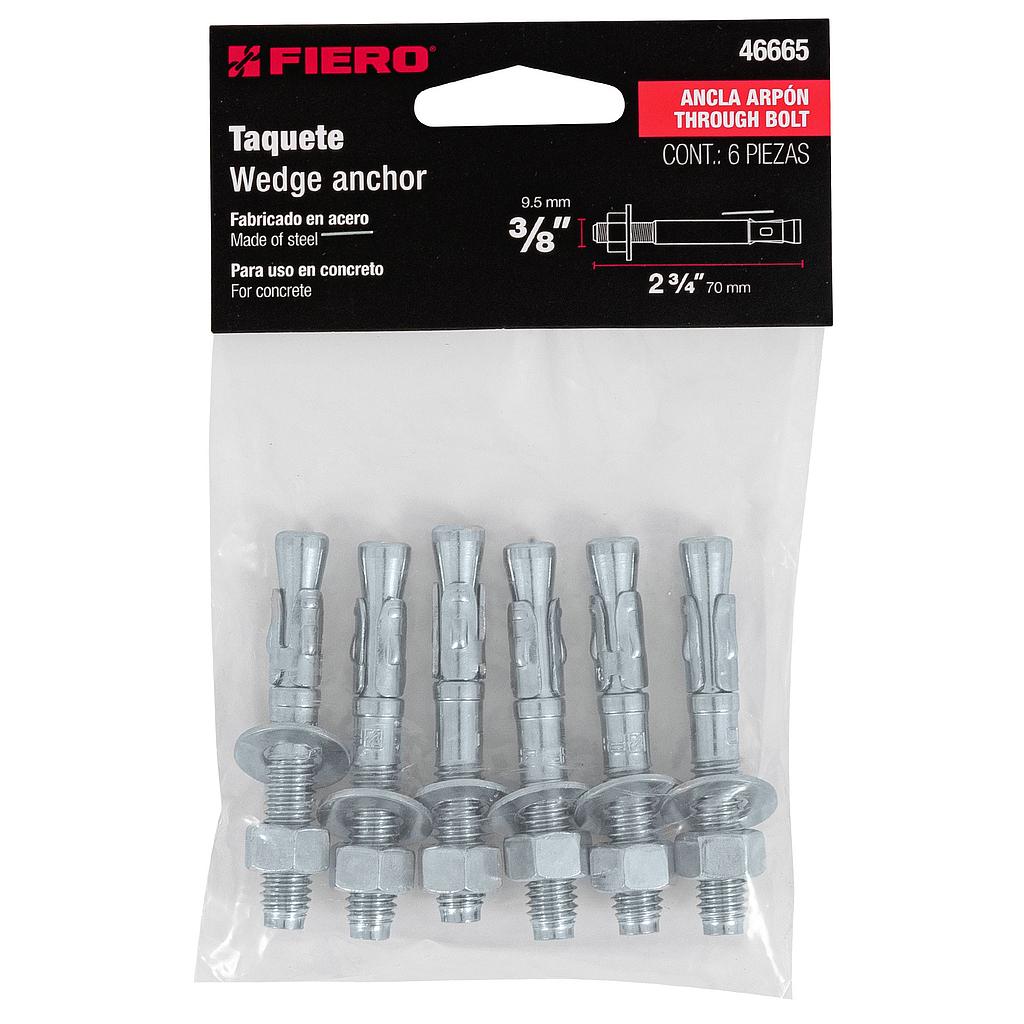 BOLSA CON 6 TAQUETES ARPON DE 3/8" X 2-3/4" FIERO