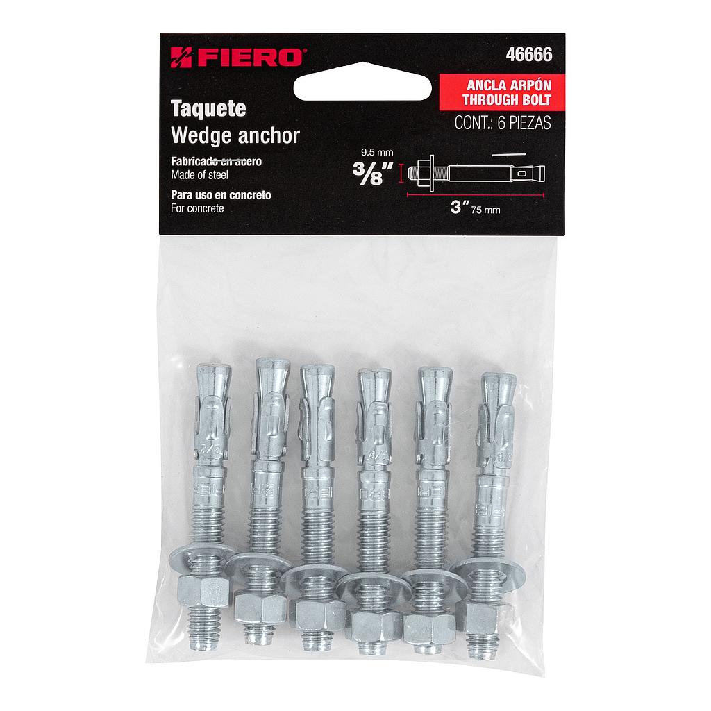 BOLSA CON 6 TAQUETES ARPON DE 3/8" X 3" FIERO