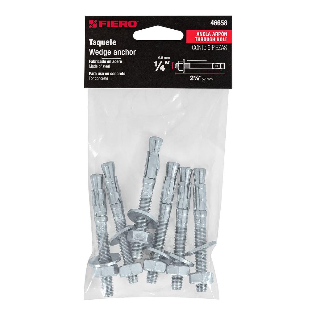BOLSA CON 6 TAQUETES ARPON DE 1/4" X 2-1/4" FIERO