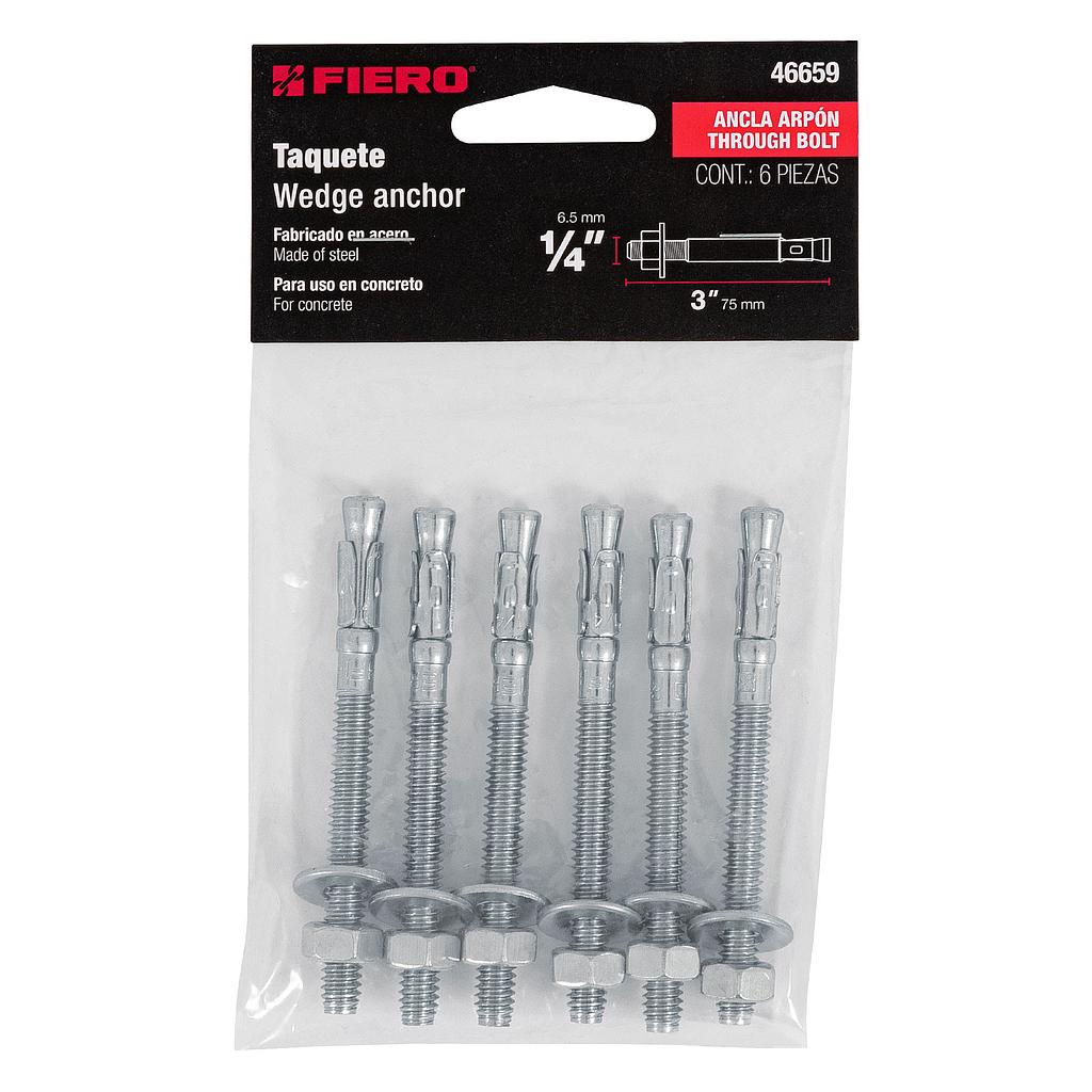 BOLSA CON 6 TAQUETES ARPON DE 1/4" X 3" FIERO