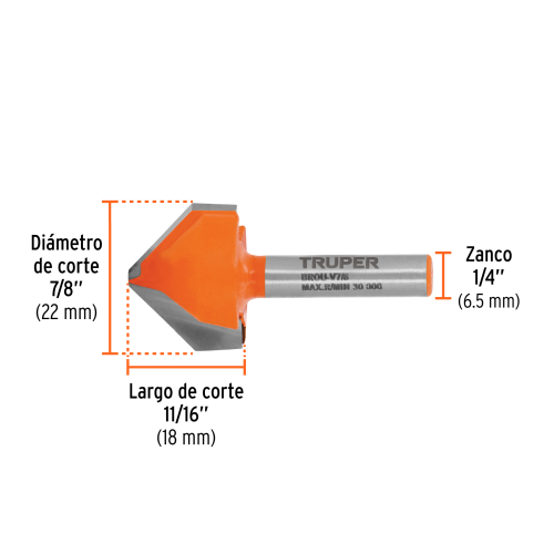 BROCA P/ROUTER 7/8X1/2 CORTE EN V TRUPER