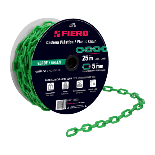 CADENA DE PLASTICO 5MM 3/16 VERDE FIERO (25MT)