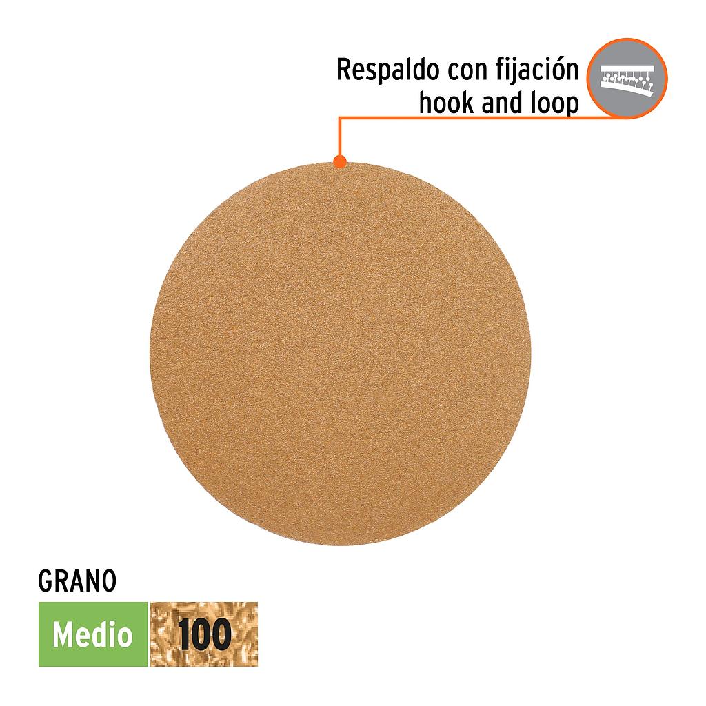 CAJA 5 DISCOS DE LIJA P/MADERA 5 GRANO 100, VELCRO, S/PERF.