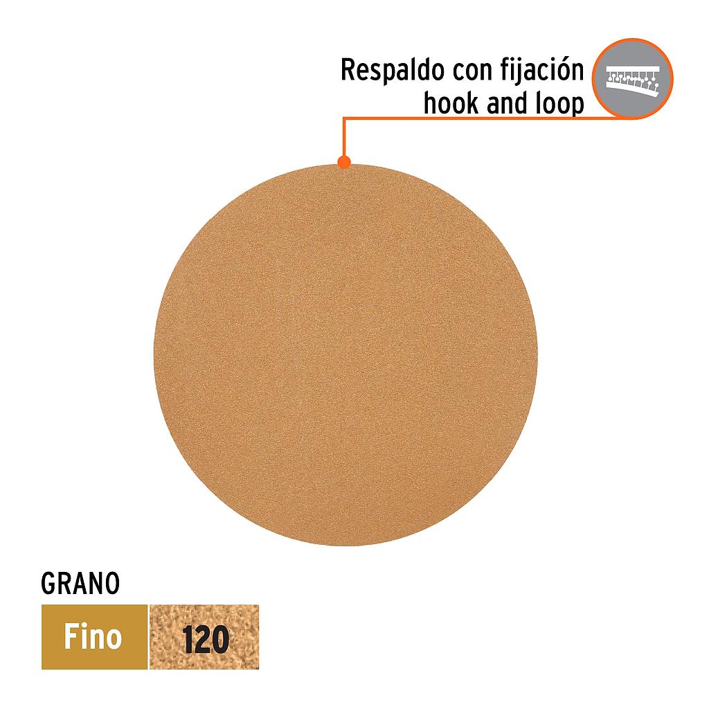 CAJA 5 DISCOS DE LIJA P/MADERA 5 GRANO 120, VELCRO, S/PERF.
