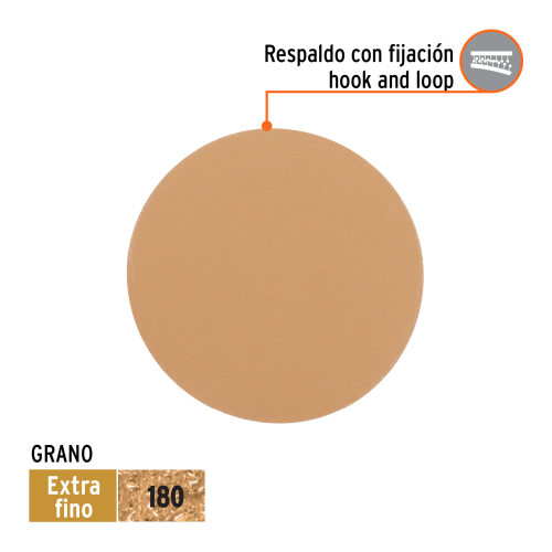 CAJA 5 DISCOS DE LIJA P/MADERA 5 GRANO 180, VELCRO, S/PERF.