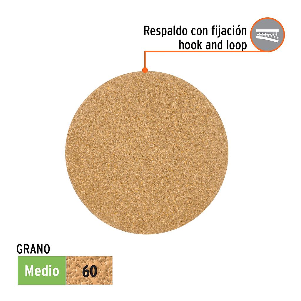 CAJA 5 DISCOS DE LIJA P/MADERA 5 GRANO 60, VELCRO, S/PERF.