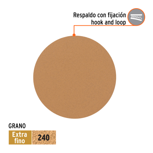 CAJA 5 DISCOS DE LIJA P/MADERA 5 GRANO 240, VELCRO, S/PERF.